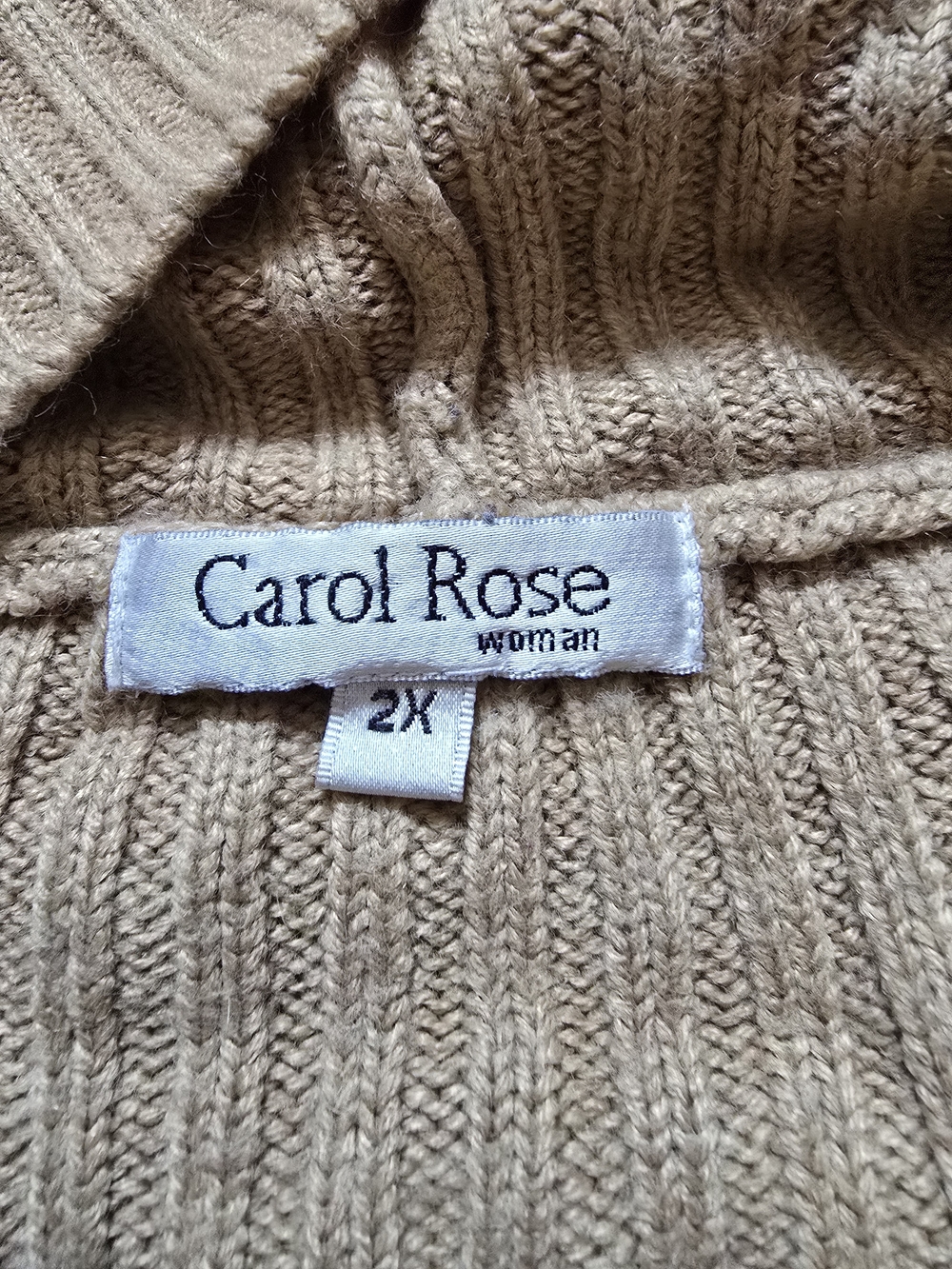 Carol Rose Ribbed Hooded Double-Breasted Sweater Cardigan - Tan - Picture 2 of 3
